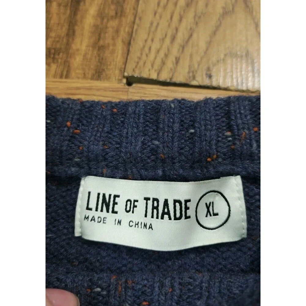 Line of Trade Sweater Blue Speckled Wool Blend Elbow Patches Crewneck Mens XL